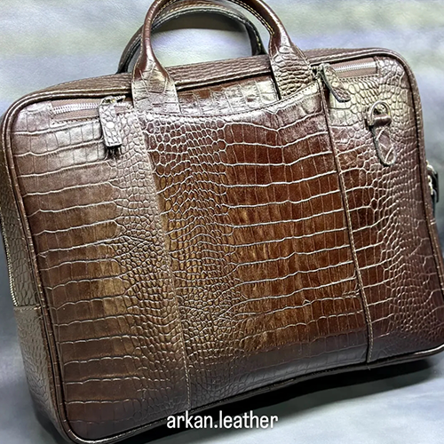کیف اداری چرمی آرکان | طرح کروکودیلی قهوهای - تصویر 2